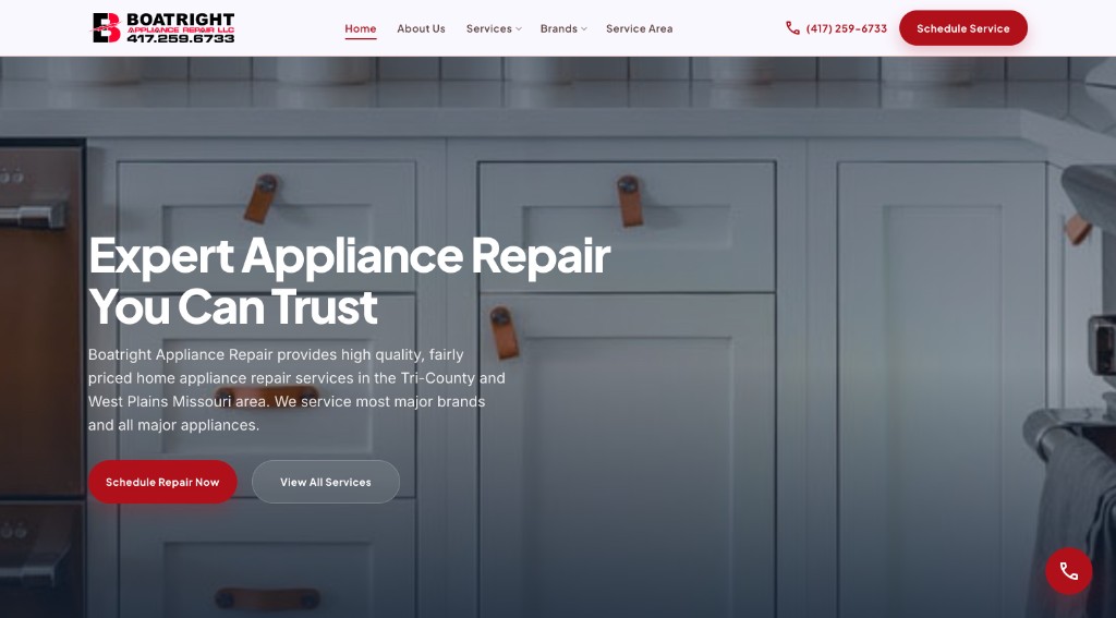 Boatright Appliance Repair website homepage